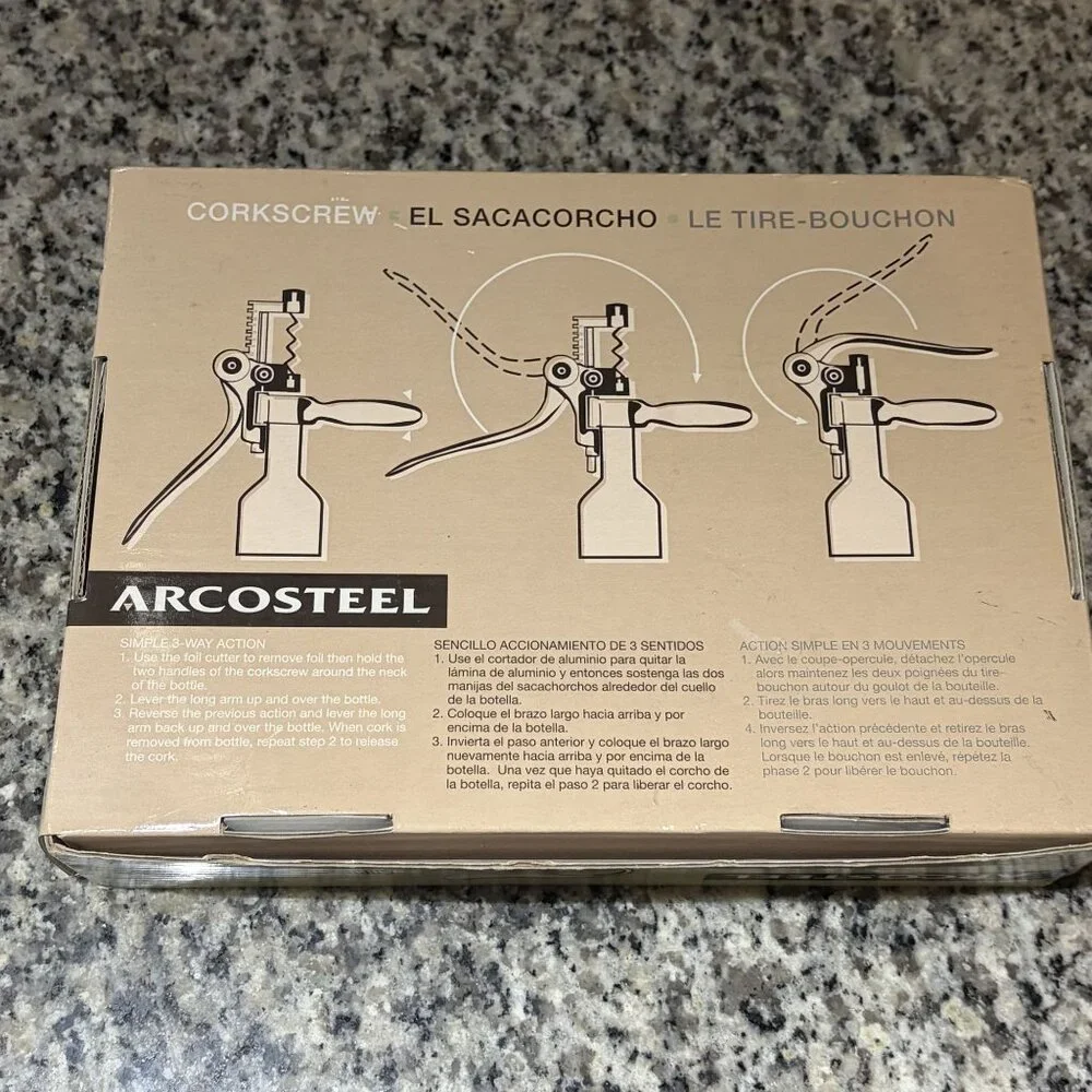 Arcosteel Corkscrew Wine Opener Set With 3-Way Action Accessories Silver Black